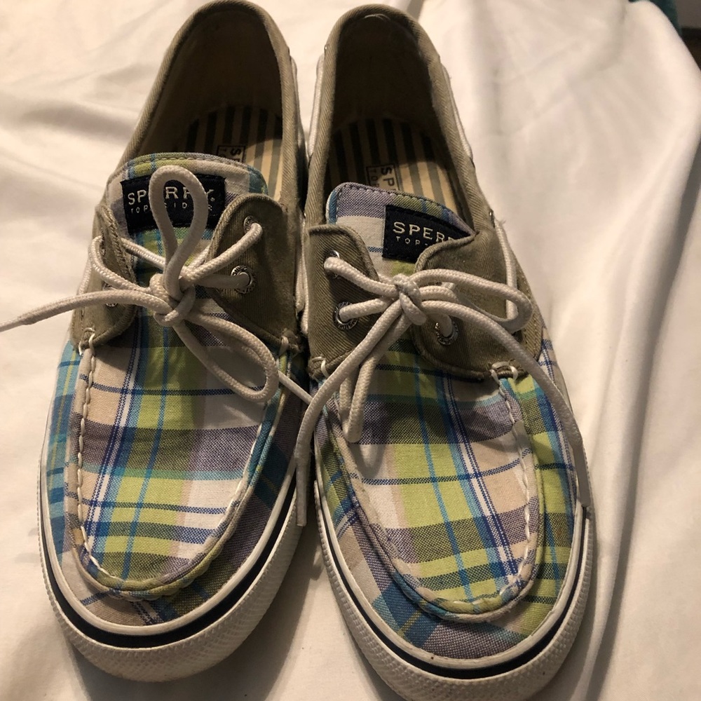 ❤️Plaid Sperrys Green And Blue Size 8 1/2